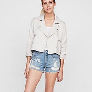 Cropped Twill Moto Jacket